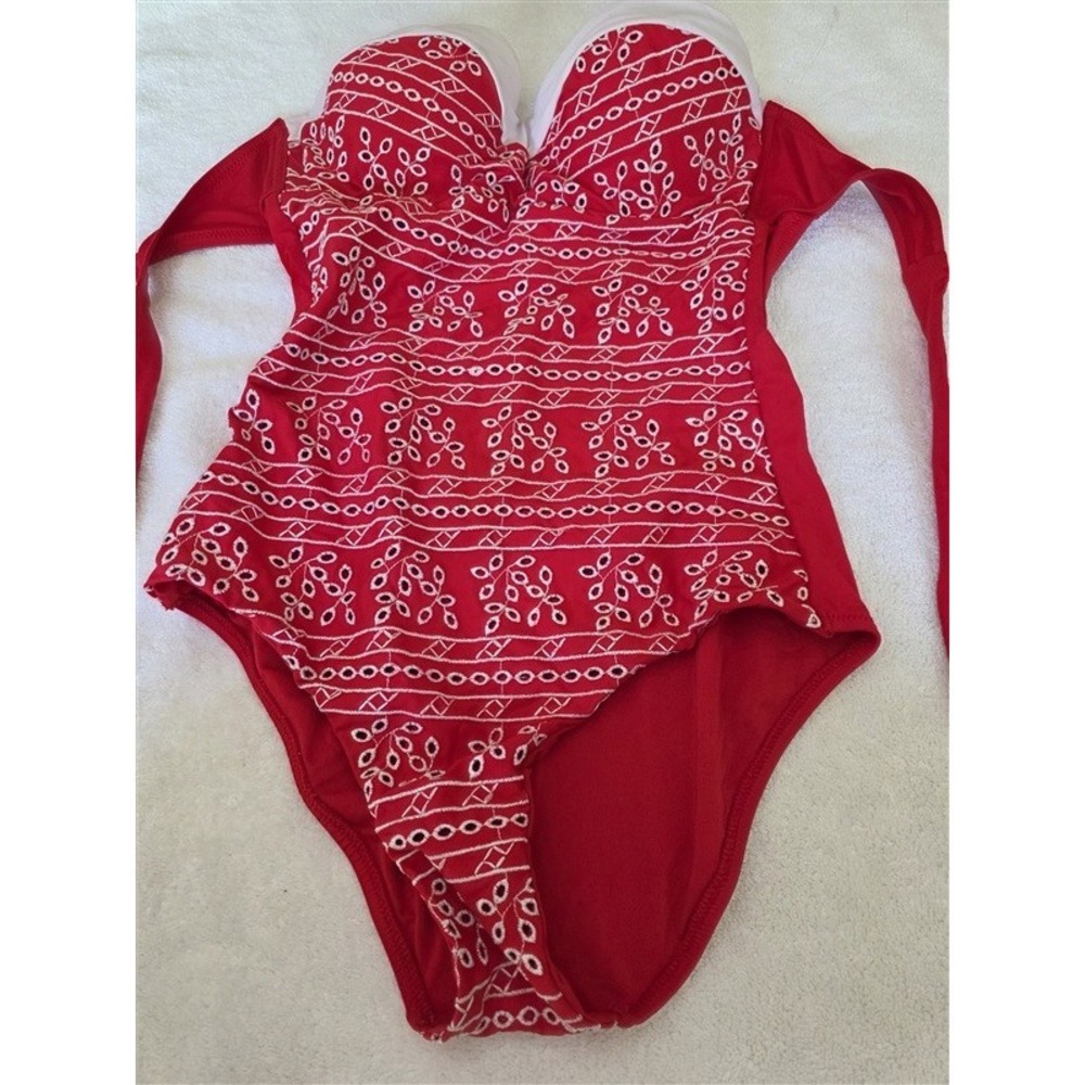 NWOT Enfasis 4 USA Bandeau Strapless Red Eyelet1PC Swimsuit 128427